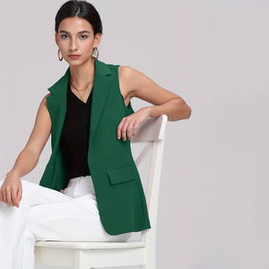 เสื้อเบลเซอร์แขนกุดเปิดหน้าสีทึบสำหรับผู้หญิงเสื้อผ้าสำหรับฤดูใบไม้ผลิและฤดูใบไม้ร่วง - Product Image 5