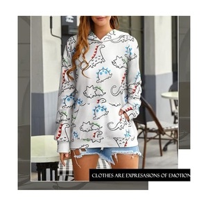 Sudadera con capucha cómoda para mujer, 100% de algodón, manga larga, cuello, estampado, hombro inclinado, parte delantera de Bangladesh para invierno - Product Image 5