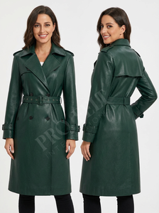 Manteau long en cuir épais personnalisé pour femmes, vêtements d'extérieur d'hiver, cuir véritable doux, double boutonnage, ceinture, trench-coat, vente en gros - Product Image 4