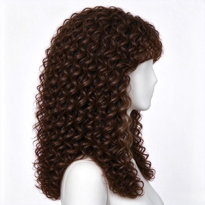 Peluca de Cabello Humano Largo y Rizado Marrón Oscuro con Flequillo Despeinado - Product Image 4
