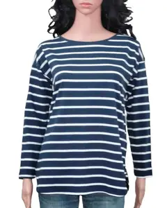 Gündelik giyim bayan T Shirt giyim bayanlar çizgili uzun kollu donanma üst markalı koleksiyon ihracat fazlası giysiler