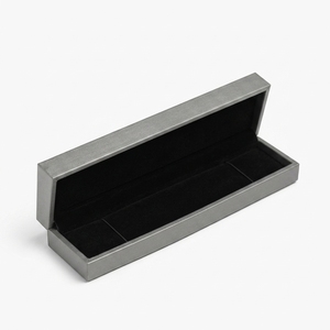 Minimalist Grey Long Hinged Jewelry Gift Box with Black Velvet Insert for Luxury Crystal Necklace <b>Bracelet</b> Packing - Product Image 1
