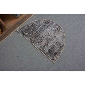 Modern Gray Vintage Turkish Rug 2.5 X 1.5 ft Handmade Wool Patchwork Design for Entryway Large Rectangle Shape 10mm Latex - Product Image 2