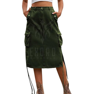 Falda Cargo Larga con Botones, Otoño, Lavada, 100% Algodón, Transpirable, Ligera, Personalizable, Servicio OEM, Casual para Mujer - Product Image 2