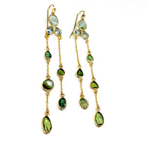 Pendientes colgantes de turmalina para mujer, Plata de Ley 925, chapado en oro, hecho a medida, multicolor - Product Image 1