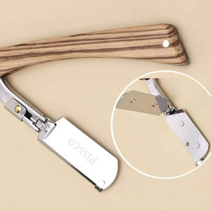 Navaja de Afeitar Plegable para Hombre, Recortadora de Barba, Cuchilla Recta de Acero Inoxidable, Mango de Madera, Afeitadora de Seguridad para Cejas - Product Image 4