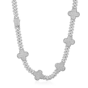 Collar de Cadena Cubana Hip Hop con Trébol de Diamantes y Zirconia, de Latón con Cierre de Resorte, 16-24 Pulgadas, Joyería de Compromiso Unisex B2B - Product Image 4