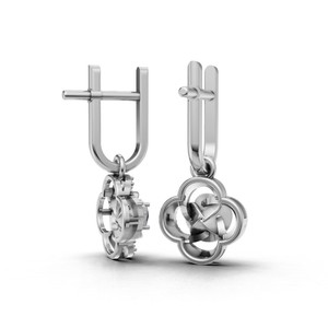 ต่างหูห่วงทรงหยดน้ำประดับเพชรบลูฟลอรัล 18K ทองคำแท้ สไตล์คลาสสิก - Product Image 3