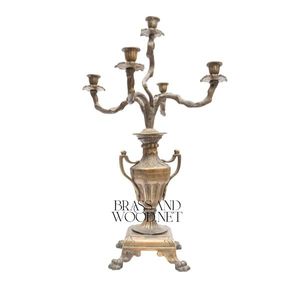 Candelabros de cinco brazos de latón antiguo diseño adornado clásico europeo centro de mesa decorativo de lujo para interiores elegantes - Product Image 1