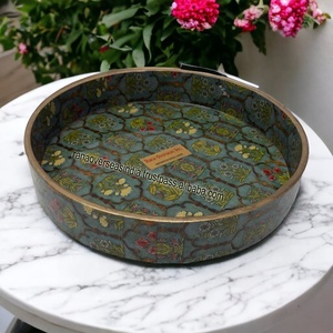 <strong>High</strong> <strong>Quality</strong> <strong>Customized</strong> Eco-Friendly round Wooden <strong>Tray</strong> <strong>Printed</strong> Tea and Coffee <strong>Serving</strong> <strong>Tray</strong> with Cut out Handle Set of 2 Pcs - Product Image 2