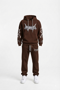 Ensemble de survêtement rose à capuche avec imprimé graphique blanc, manches longues, style streetwear pour adultes, unisexe, en molleton de coton, pour l'automne - Product Image 3
