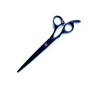 Ciseaux de salon professionnels avec repose-doigts, ciseaux à cheveux professionnels, manche en acier, revêtement bleu marine, lame droite et tranchante - Product Image 3