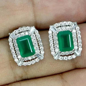 AAA+ Quality 925 <b>Sterling</b> <b>Silver</b> Earrings Octagon Aventurine 7x5mm Natural Gemstone Jewelry Cus-Jew69 - Product Image 1