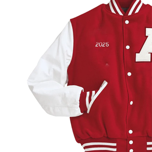 แจ็คเก็ตเบสบอลบอมเบอร์ขนแกะสีแดงสไตล์คลับสไตล์วินเทจสำหรับทุกเพศ - Product Image 3