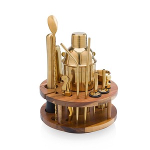 Luxury Gold Finish <b>Bar</b> <b>Tool</b> Set with Wooden Stand Complete Cocktail Making Kit Durable Premium Design Home <b>Bar</b> Essential - Product Image 1