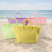 Tas Selempang Kanvas Multi Warna Keymay RTS dengan Rumbai, Tas Monogram DIY, Tas Pantai Outdoor, Tas Tote Mewah Fashion Wanita