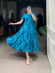 ชุดเดรสมีปกคอผ้า Georgette สำหรับผู้หญิงเดรสกระโปรงบานออกแบบได้เองสำหรับฤดูร้อนงานคริสตจักรพิมพ์ลายดอกไม้ขนาดพลัสไซส์สำหรับผู้หญิง - Product Image 6