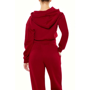 Pull surdimensionné en coton éponge français épais femmes prix usine sweat à capuche court zippé épaule tombante grande taille à capuche - Product Image 3