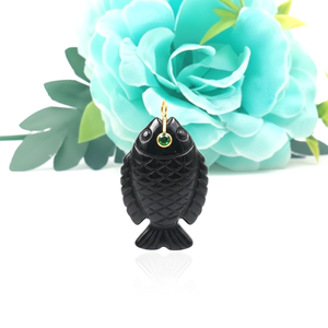 Pendentif en pierre précieuse sculpté de poisson lisse multi-pierres naturelles pour collier en argent sterling 925 plaqué or pendentif à breloques bijoux - Product Image 2