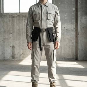 Streetwear Set Stone Grey Structured Cotton Vintage Printed Hooded Acid Wash Tracksuit <b>Vest</b> Overlay Design Drawstring Belt - Product Image 3