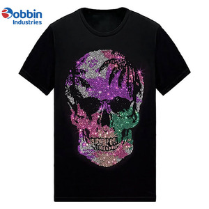 New Arrival Custom Logo Color Diamond Oversize Streetwear Breathable Eco-Friendly Cotton Men's T-Shirt with Rhinestone Transfer - Product Image 3