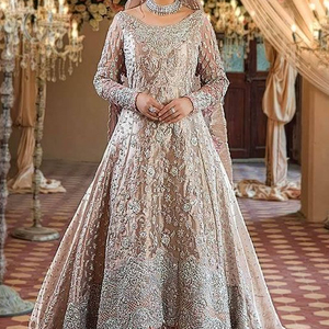 NEW STUNNING INDIAN/PAKISTANI HEAVY BRIDAL LONG <b>KURTA</b> WITH LEHENGA DRESS Embellished WITH CRYSTAL GLASS BEADS,STONE,DABKA Work @ - Product Image 1