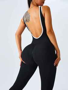 ชุดบอดี้สูทผ้าสแปนเด็กซ์/โพลีเอสเตอร์ ระบายอากาศได้ดี แบบผูกคอ คอกลม ความยาวระดับเข่า สำหรับผู้หญิง ออกกำลังกาย ยิม โยคะ ฟิตเนส จั๊มสูท - Product Image 5