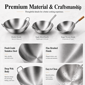 Wok en acier inoxydable commercial, fond rond, grande capacité, poêle <span class=keywords><strong>de</strong></span> cuisson pour restaurant, compatible gaz et induction - Product Image 3