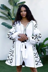 Vestidos bohemios informales elegantes para mujer, minivestidos blancos personalizados con bordado floral de algodón, ropa de verano, estilo ucraniano corto de gama alta - Product Image 4