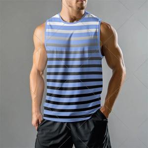 Camiseta sin mangas informal con estampado 3D degradado a rayas para hombre, chaleco de moda de secado rápido para verano, camiseta sin mangas transpirable para gimnasio - Product Image 3