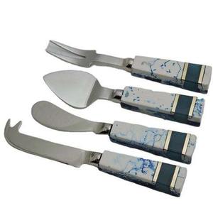 Juego atractivo de cuatro cubiertos con mango de mármol blanco Juego de queso de metal de grado alimenticio para uso en restaurantes y hoteles - Product Image 1