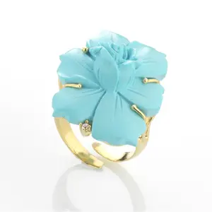 RING ENGRAVING IN TURQUOISE PASTE MM 25/30 HAND-ENGRAVED AND HAND-ASSEMBLED IN GOLD-PLATED 925 SILVER ADJUSTABLE SETTING