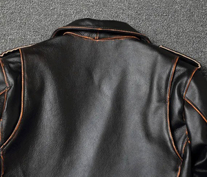 Classic Sales Genuine Leather Jacket for Motor Bikers <b>Slim</b> Cowhide Coat with Vintage Fashion Plus Size Canvas Fabric - Product Image 6