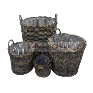 Kubo round Rattan Basket with Plastic <b>Liner</b> Minimalist Design Style for <b>Garden</b> Flower Pots Planters Planter Vases Floor Usage - Product Image 1