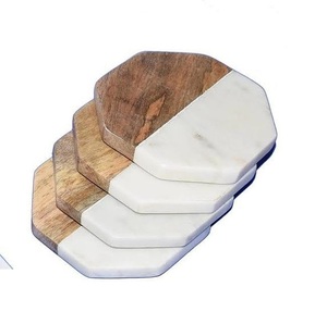 New Look Natural <b>White</b> Marble Coasters Square Wood Marble Free Cup Mats for Kitchen Wedding Occasions Set of Blanks Design Style - Product Image 1