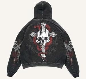 Sweat à capuche vintage pour homme, en molleton délavé, style gothique, streetwear, surdimensionné, décontracté, mode d'hiver, vente en gros OEM - Product Image 4