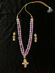 Conjunto Mala de collar de perlas largas chapadas en oro de fabricante indio para niñas y mujeres cadenas con cuentas estilo religioso para fiestas - Product Image 6