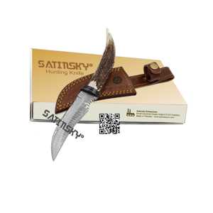 Couteau de chasse Damas 11 pouces avec manche en Micarta gris, bois Pakka rouge et étui, instrument chirurgical dentaire en acier Damas - Product Image 6