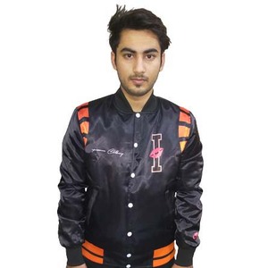 OEM Custom Embroidery Logo Letter Eco-Friendly Breathable <b>Summer</b> Baseball Silk Satin <b>Bomber</b> Varsity <b>Jacket</b> for <b>Men</b> - Product Image 6