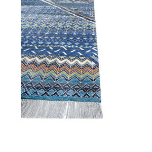 Tapis en laine et soie de bambou noué à la main à motif géométrique bleu Freedom Manchaha pour la décoration de la maison et du salon - Les-8328 - Product Image 4
