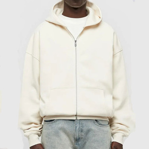 เสื้อฮู้ดดี้เฟรนช์เทอร์รี่แบบซิปคู่ ขายส่ง เสื้อสเวตเชิ้ตโอเวอร์ไซส์แบบสั่งทำ เสื้อครอปแบบไม่มีลาย เสื้อฮู้ดดี้ซิปคู่แบบสองชั้นสำหรับผู้ชาย - Product Image 1