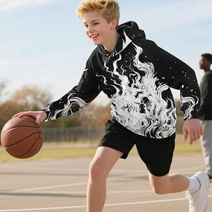 Wholesale Lightweight Kids Pullover <b>Hoodie</b> 3D Print Style Big Pocket Warm Winter Outfit Black Blue Fire - Product Image 3