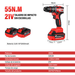 Trapano a percussione brushless Pointekx 21V con batteria da 3.0Ah, rosso e nero, utensile elettrico professionale per l'edilizia - Product Image 4