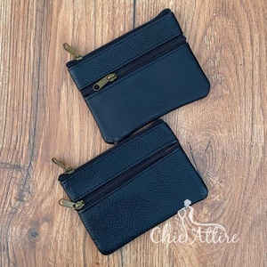 Nuevo bolso personalizado de dos cremalleras de cuero genuino para mujer, Mini monedero personalizado de cuero Real, billetera pequeña, estuches para tarjetas de crédito - Product Image 1