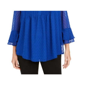 Top da Donna Charter Club con Doppio Volant e Texture Pintuck, Blu X-Small, in Raso Chiffon Traspirante per Moda Quotidiana Primavera/Estate - Product Image 3