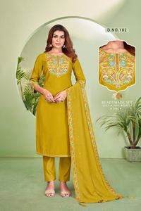 Ensemble Kurti 3 pièces en soie romaine avec broderie complexe parfait pour les célébrations festives, les mariages et les fêtes - Product Image 3