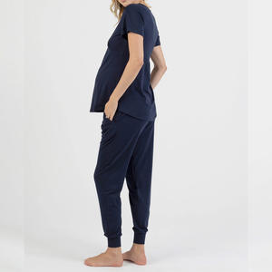 Conjunto de ropa de dormir de satén de seda transpirable cómodo de alta calidad para mujer, mejor precio, venta al por mayor, ropa de descanso de maternidad para verano sólido - Product Image 3