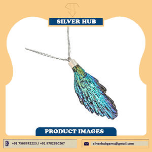 925 plata esterlina sólida cianita pluma bisel ajuste joyería fina colgante moda Casual chica deportiva mayorista - Product Image 6