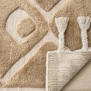 Alfombra Moderna de Lana y Seda Marrón Natural de Alta Calidad, Tejida a Mano con Bucle, Diseño Floral, Apta para Mascotas, Pelo Mediano, para Cocina - Product Image 3