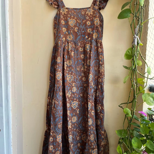 Robe en coton indien imprimé bloc à la main 100% robe longue en coton avec broderie florale tuniques à col carré - Product Image 1